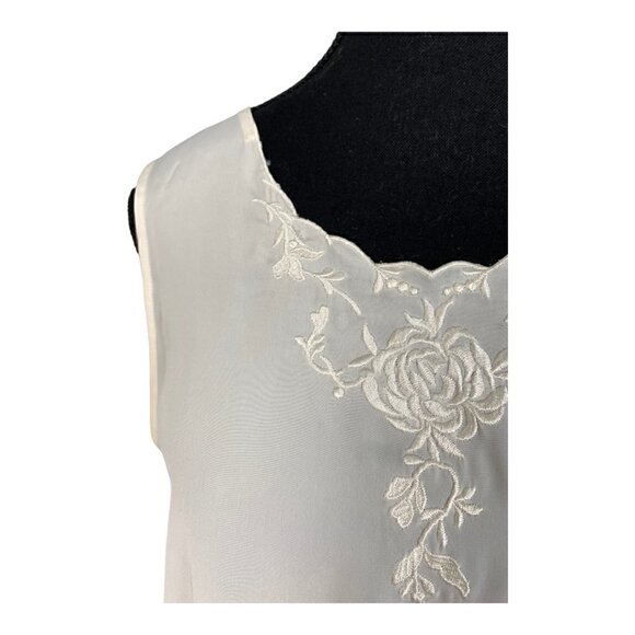Vintage 90s Ivory Floral Embroidered Sleeveless Blouse Tank Top Medium - Picture 3 of 6